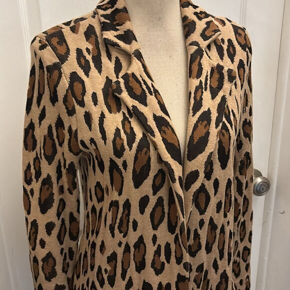 Chico’s Leopard Print cotton/rayon open front Long Coat, XS - Picture 2 of 10